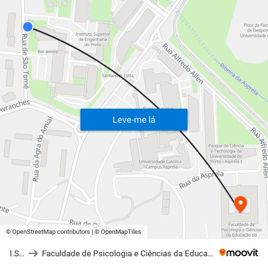 I.S.E.P. to Faculdade de Psicologia e Ciências da Educação da Universidade do Porto map