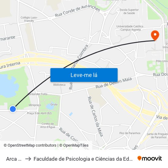 Arca D Água to Faculdade de Psicologia e Ciências da Educação da Universidade do Porto map