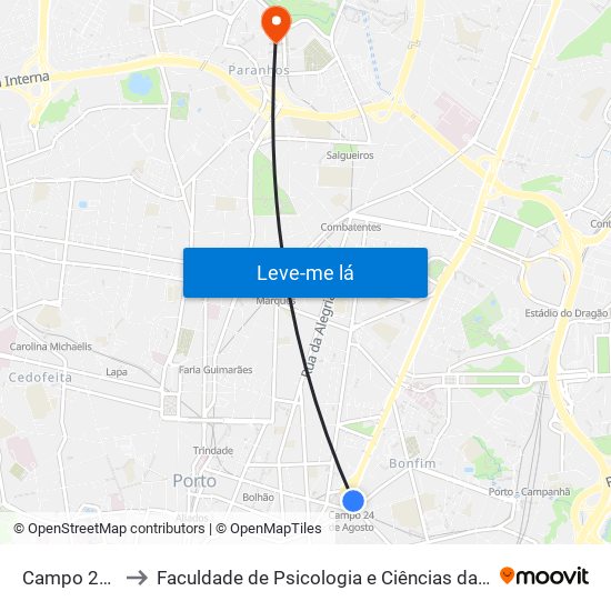 Campo 24 de Agosto to Faculdade de Psicologia e Ciências da Educação da Universidade do Porto map