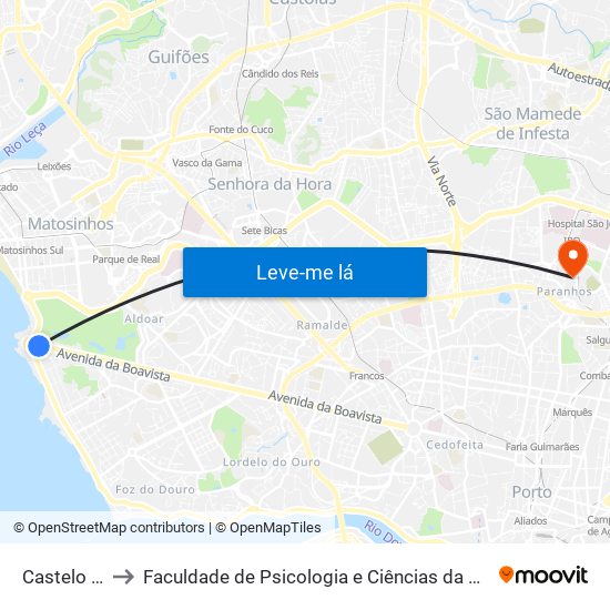 Castelo do Queijo to Faculdade de Psicologia e Ciências da Educação da Universidade do Porto map