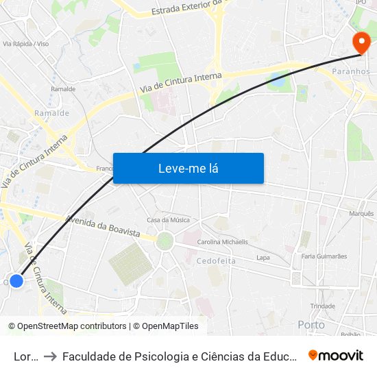Lordelo to Faculdade de Psicologia e Ciências da Educação da Universidade do Porto map