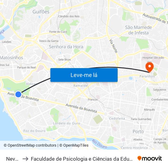 Nevogilde to Faculdade de Psicologia e Ciências da Educação da Universidade do Porto map