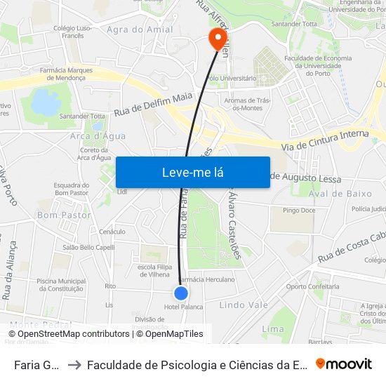 Faria Guimarães to Faculdade de Psicologia e Ciências da Educação da Universidade do Porto map