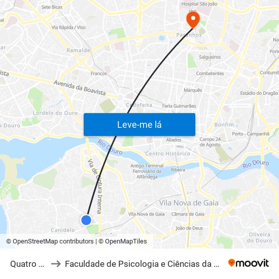 Quatro Caminhos to Faculdade de Psicologia e Ciências da Educação da Universidade do Porto map