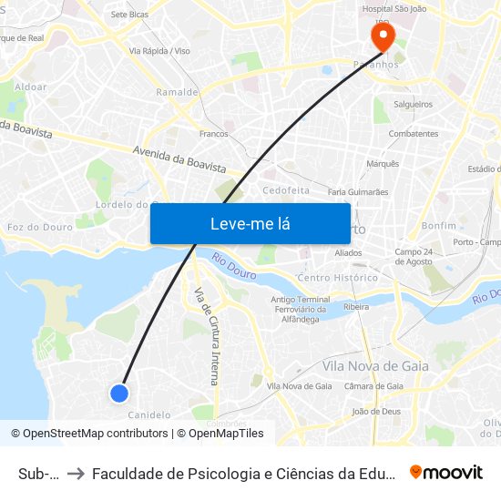 Sub-Ribas to Faculdade de Psicologia e Ciências da Educação da Universidade do Porto map