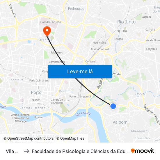 Vila Verde 1 to Faculdade de Psicologia e Ciências da Educação da Universidade do Porto map