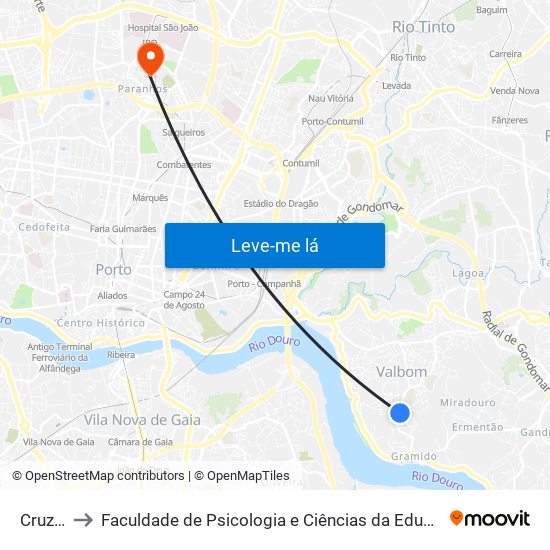 Cruzeiro 2 to Faculdade de Psicologia e Ciências da Educação da Universidade do Porto map
