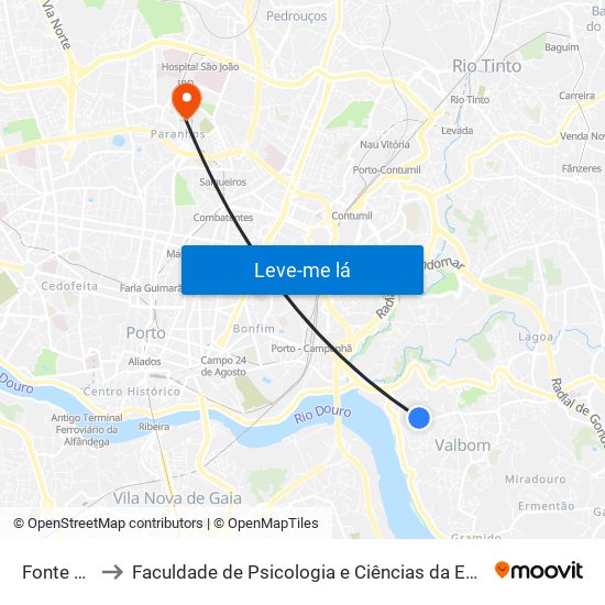 Fonte Pedrinha to Faculdade de Psicologia e Ciências da Educação da Universidade do Porto map