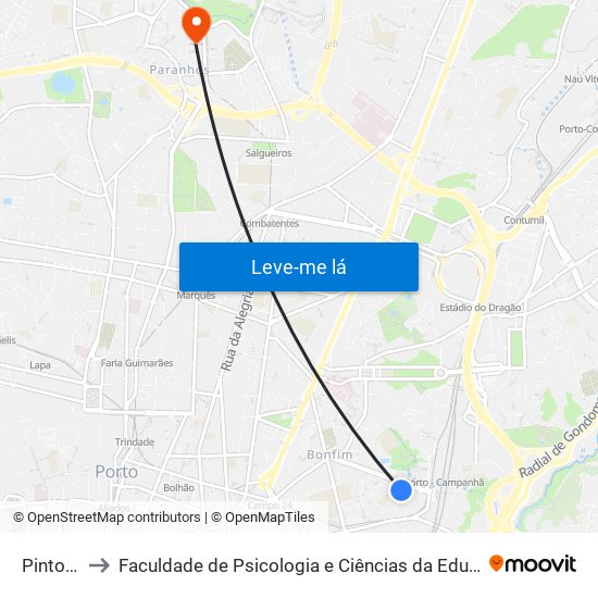 Pinto Bessa to Faculdade de Psicologia e Ciências da Educação da Universidade do Porto map