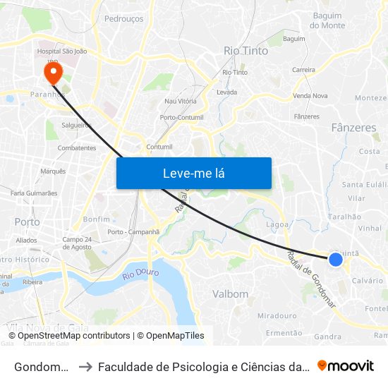 Gondomar (Câmara) to Faculdade de Psicologia e Ciências da Educação da Universidade do Porto map