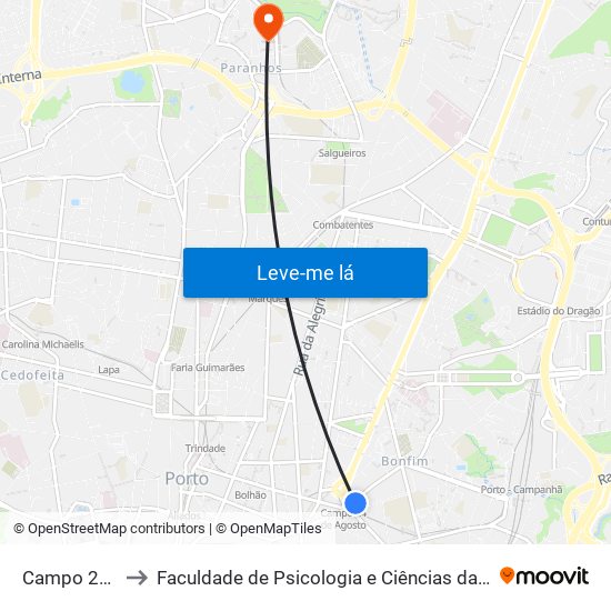 Campo 24 de Agosto to Faculdade de Psicologia e Ciências da Educação da Universidade do Porto map