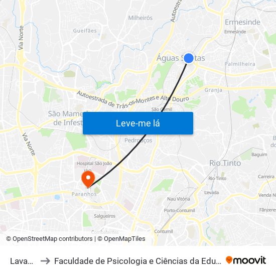 Lavadouros to Faculdade de Psicologia e Ciências da Educação da Universidade do Porto map