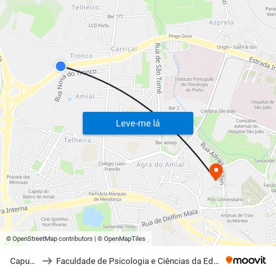 Capuchinhos to Faculdade de Psicologia e Ciências da Educação da Universidade do Porto map