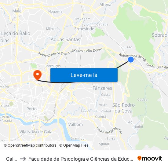 Calvário to Faculdade de Psicologia e Ciências da Educação da Universidade do Porto map