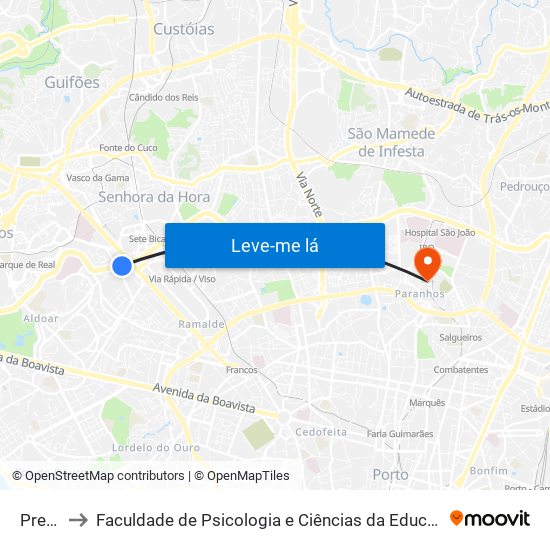 Preciosa to Faculdade de Psicologia e Ciências da Educação da Universidade do Porto map