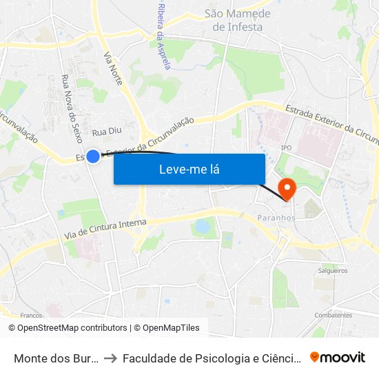 Monte dos Burgos (Circunvalação) to Faculdade de Psicologia e Ciências da Educação da Universidade do Porto map