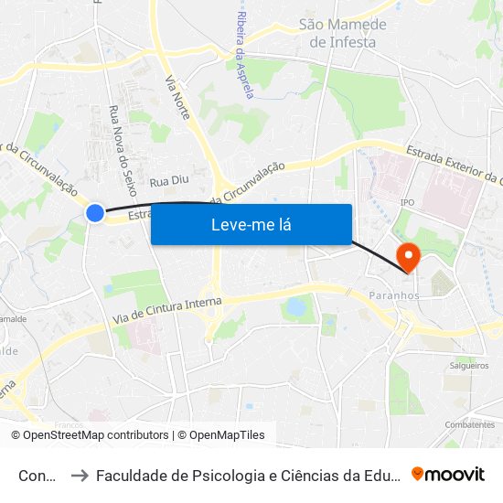 Congostas to Faculdade de Psicologia e Ciências da Educação da Universidade do Porto map