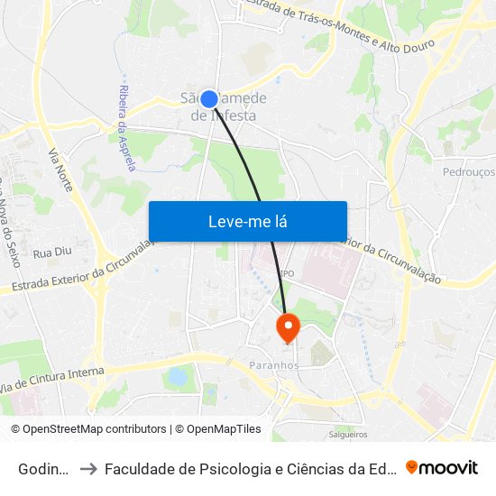 Godinho Faria to Faculdade de Psicologia e Ciências da Educação da Universidade do Porto map