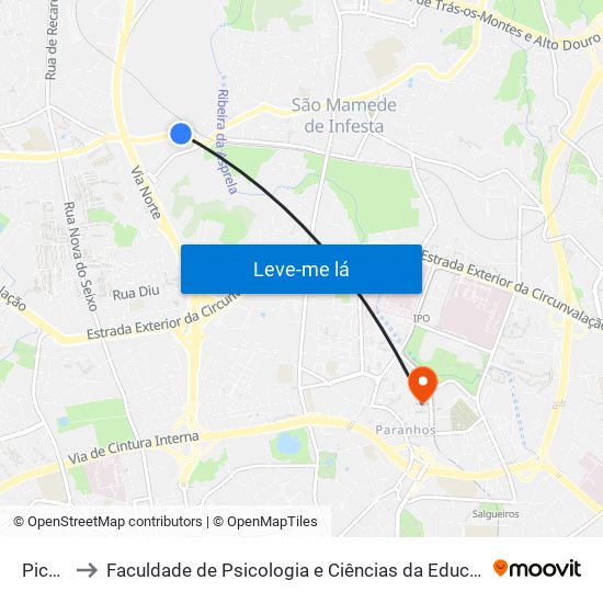 Picoutos to Faculdade de Psicologia e Ciências da Educação da Universidade do Porto map