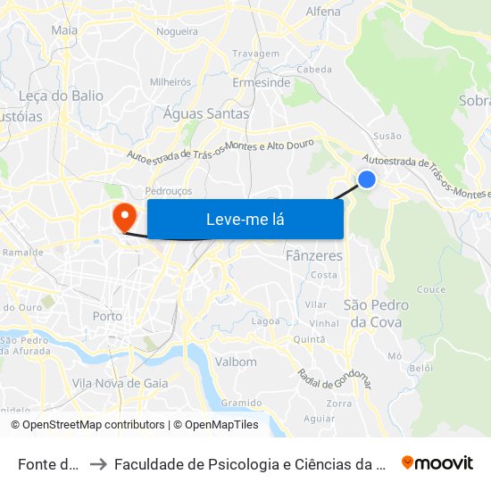 Fonte da Senhora to Faculdade de Psicologia e Ciências da Educação da Universidade do Porto map