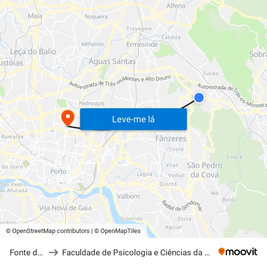 Fonte da Senhora to Faculdade de Psicologia e Ciências da Educação da Universidade do Porto map