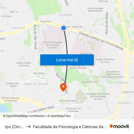 Ipo (Circunvalação) to Faculdade de Psicologia e Ciências da Educação da Universidade do Porto map