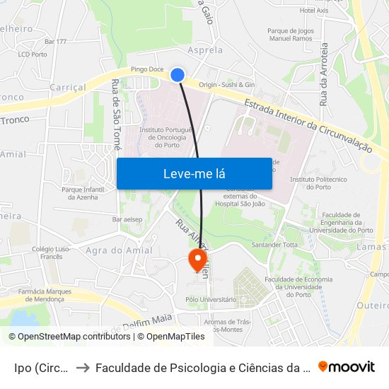 Ipo (Circunvalação) to Faculdade de Psicologia e Ciências da Educação da Universidade do Porto map