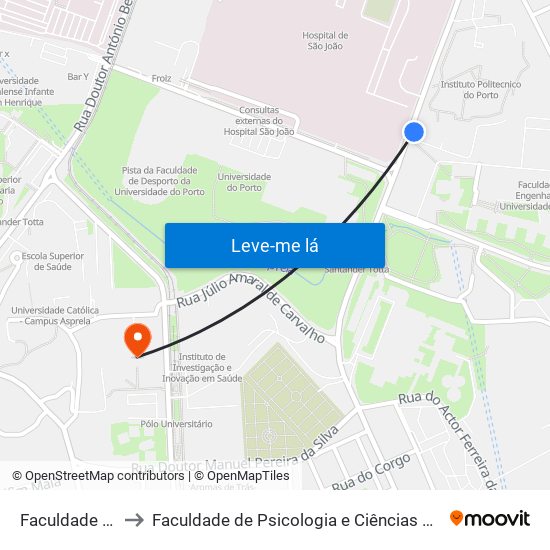 Faculdade de Engenharia to Faculdade de Psicologia e Ciências da Educação da Universidade do Porto map