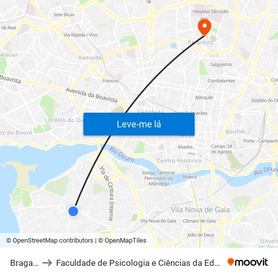 Braga Júnior to Faculdade de Psicologia e Ciências da Educação da Universidade do Porto map