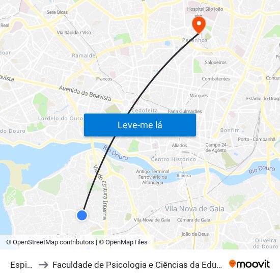 Espinheiro to Faculdade de Psicologia e Ciências da Educação da Universidade do Porto map