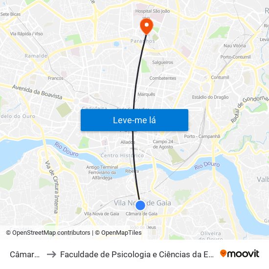 Câmara de Gaia to Faculdade de Psicologia e Ciências da Educação da Universidade do Porto map