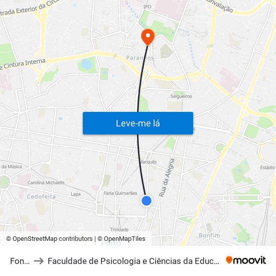 Fontinha to Faculdade de Psicologia e Ciências da Educação da Universidade do Porto map