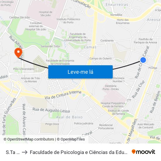 S.Ta Justa to Faculdade de Psicologia e Ciências da Educação da Universidade do Porto map