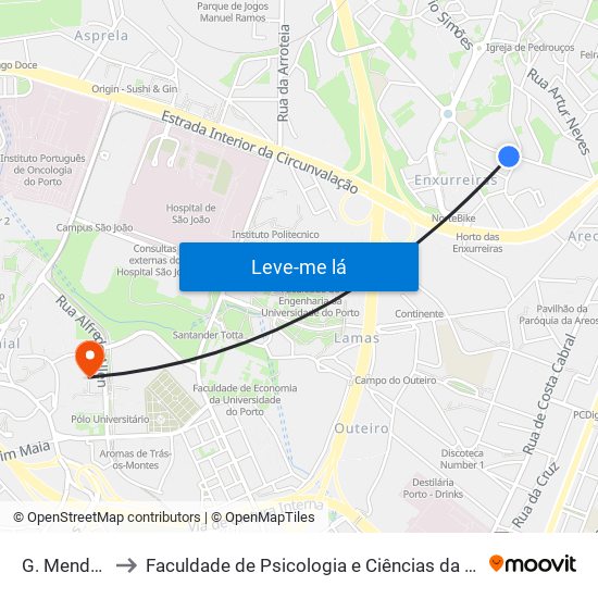 G. Mendes da Maia to Faculdade de Psicologia e Ciências da Educação da Universidade do Porto map