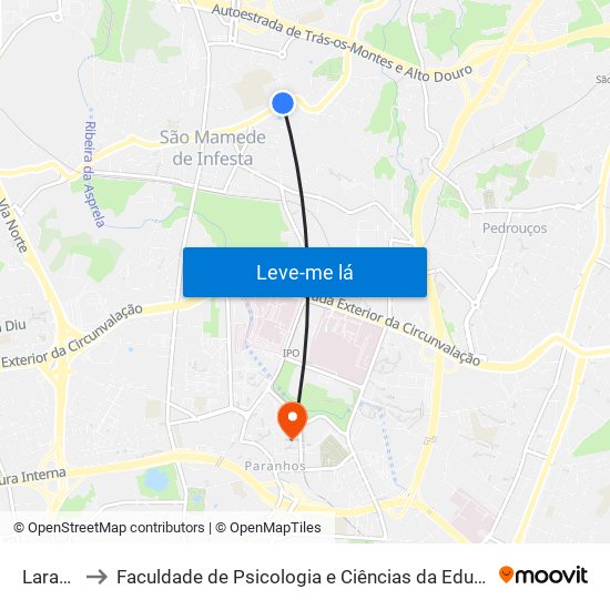 Laranjeiras to Faculdade de Psicologia e Ciências da Educação da Universidade do Porto map