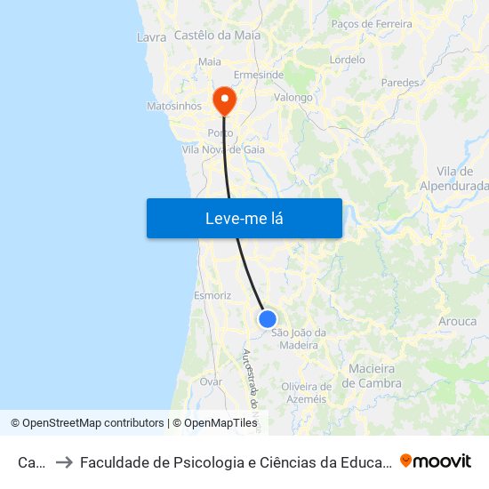 Cavaco to Faculdade de Psicologia e Ciências da Educação da Universidade do Porto map