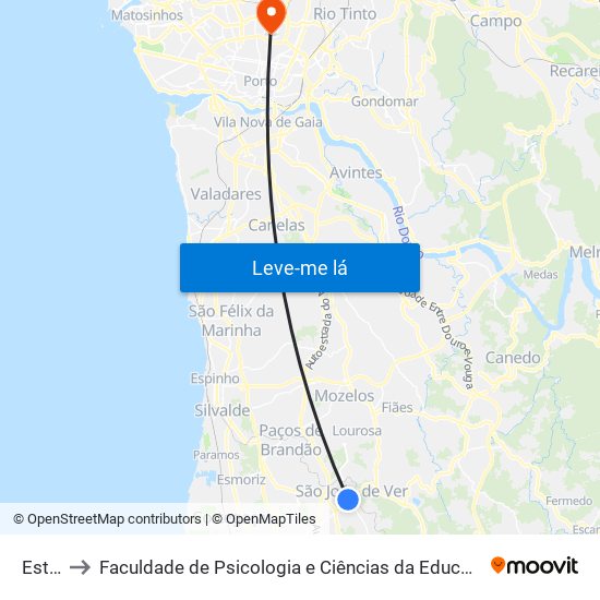 Estádio to Faculdade de Psicologia e Ciências da Educação da Universidade do Porto map