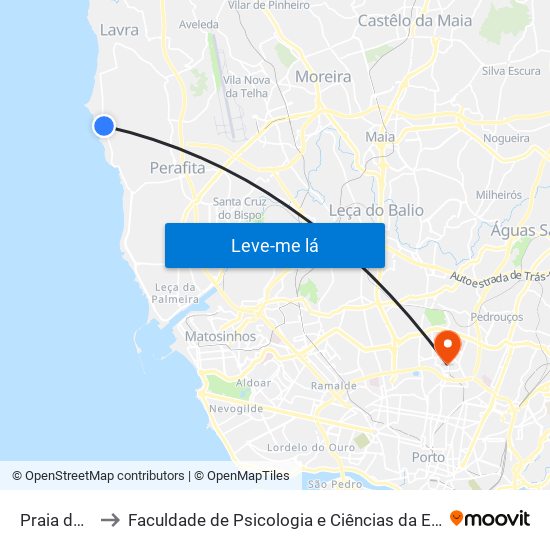 Praia do Marreco to Faculdade de Psicologia e Ciências da Educação da Universidade do Porto map
