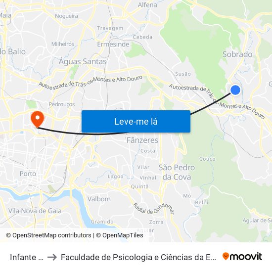 Infante D. Pedro to Faculdade de Psicologia e Ciências da Educação da Universidade do Porto map