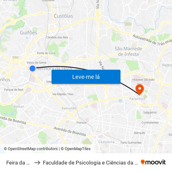 Feira da Srª da Hora to Faculdade de Psicologia e Ciências da Educação da Universidade do Porto map