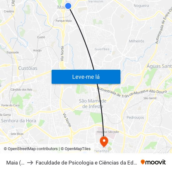 Maia (Fórum) to Faculdade de Psicologia e Ciências da Educação da Universidade do Porto map