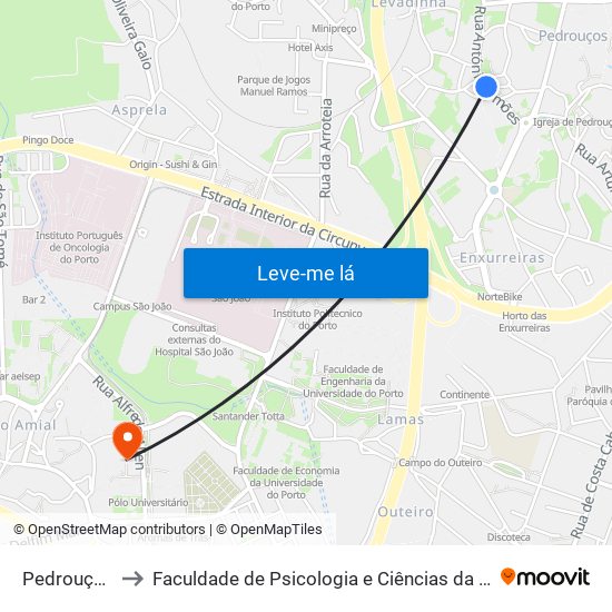 Pedrouços de Baixo to Faculdade de Psicologia e Ciências da Educação da Universidade do Porto map