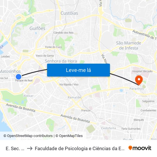 E. Sec. G. Zarco to Faculdade de Psicologia e Ciências da Educação da Universidade do Porto map