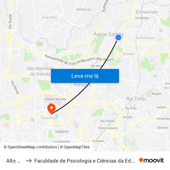 Alto da Maia to Faculdade de Psicologia e Ciências da Educação da Universidade do Porto map