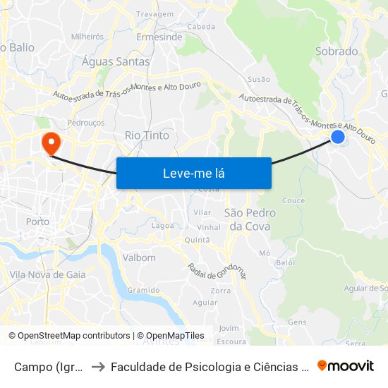 Campo (Igreja / Cemitério) to Faculdade de Psicologia e Ciências da Educação da Universidade do Porto map