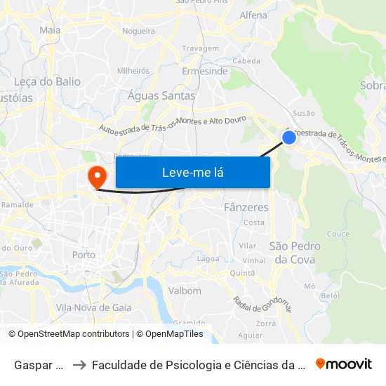 Gaspar Corte Real to Faculdade de Psicologia e Ciências da Educação da Universidade do Porto map