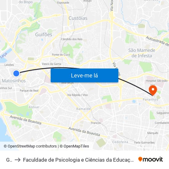 Goa to Faculdade de Psicologia e Ciências da Educação da Universidade do Porto map