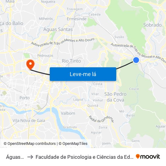 Águas Férreas to Faculdade de Psicologia e Ciências da Educação da Universidade do Porto map