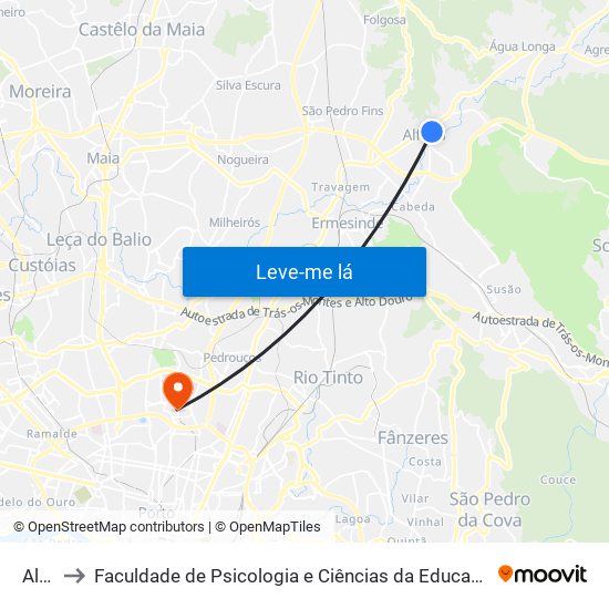 Alfena to Faculdade de Psicologia e Ciências da Educação da Universidade do Porto map