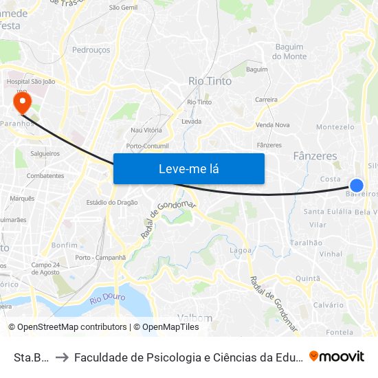 Sta.Bárbara to Faculdade de Psicologia e Ciências da Educação da Universidade do Porto map